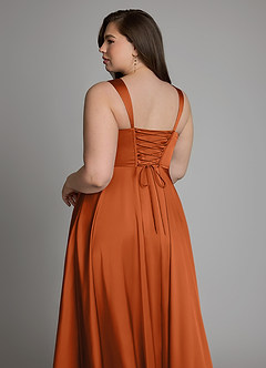Azazie Azaria Bridesmaid Dresses Burnt Orange A-Line Corset Stretch Satin Dress image13