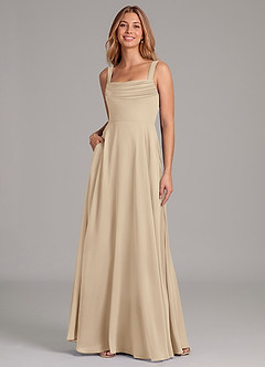 Azazie Shaude Bridesmaid Dresses Champagne A-Line Pleated Chiffon Dress image3