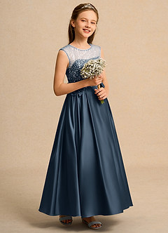 Azazie Candy Girl vestidos de niña de las flores Vestido de Neptuno de Satin Mate de Princesa con Lazo image4