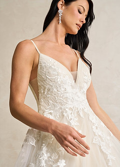 Azazie Rhodes Vestidos de novia Vestido de Blanco Diamante Champán de Tul de Corte en A con Cuello en V Lentejuelas image6
