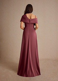 Azazie Milton vestidos de madre de la novia Vestido de Merlot de Satén Elástico de Corte En A con Plisado image4