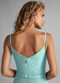 Azazie Summer Bridesmaid Dresses Aqua Mermaid Scoop Cowl Chiffon Dress image6