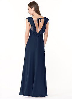 Azazie Yoko Bridesmaid Dresses Dark Navy A-Line Ruched Chiffon Dress image2