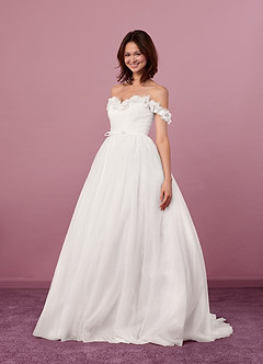 Barbie ♥ Azazie Hochzeitskleider A-Linie Schulterfrei Tüll Kleid Diamantweiß image7