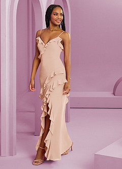 Barbie ♥ Azazie Jurken voor bruidsmeisjes Jurk van Chiffon met Kolom Engelse Roos image1