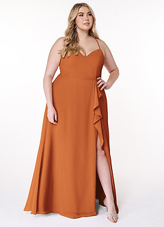 Azazie Naeem Bridesmaid Dresses Cinnamon A-Line V-Neck Ruffle Chiffon Dress image9