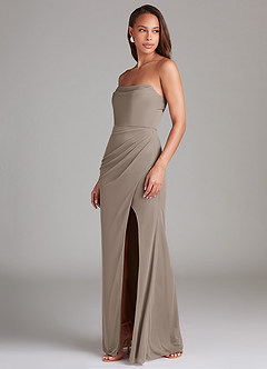Azazie Leonis Bridesmaid Dresses Taupe Sheath Strapless Mesh Convertible Dress image3