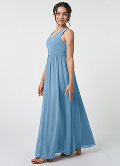 Azazie Kora Junior Steel Blue A-Line Pleated Chiffon Dress image3