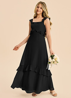Azazie Mimi Junior Vestido Negro de Gasa de Corte en A con Drapeado image4