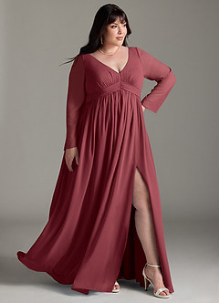 Azazie Teton Brautjungfernkleider für Schwangere A-Linie Langarm Chiffon Bodenlänge Kleid image11