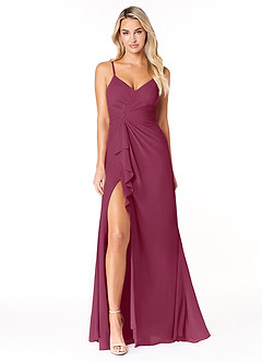 Azazie Emerald Bridesmaid Dresses Mulberry A-Line Ruffled Chiffon Dress image4
