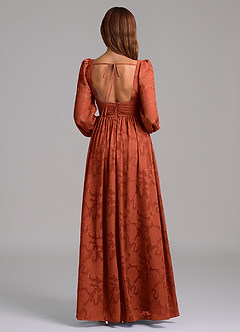 Azazie Norah Brudtärnklänningar Klä av A-Linje i Blommig Utbrändhet Långärmad Kastanjebrunt image6