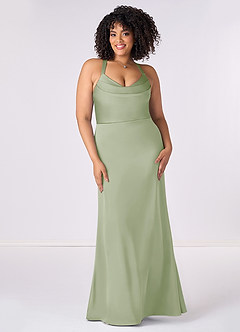 Barbie ♥ Azazie Bridesmaid Dresses Dusty Sage Mermaid Pleated Stretch Satin Dress image6