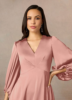 Azazie Luna Mother of the Bride Dresses Rosette A-Line Pleated Stretch Satin Dress image3