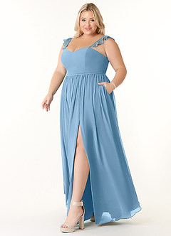 Azazie Metz Bridesmaid Dresses Steel Blue A-Line Sweetheart Ruched Chiffon Dress image9