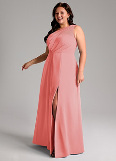 Azazie Phaedra Bridesmaid Dresses Coral A-Line One Shoulder Chiffon Dress image12