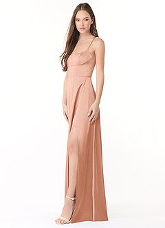 Azazie Halsey Brautjungfernkleider Etui Seitliche Cut-Outs Stretch-Satin Kleid Roségold image4