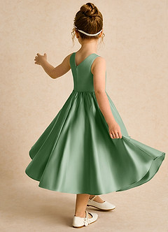 Azazie Hermia Blumenmädchenkleider A-Linie ärmellos Matte Satin Kleid Matcha image5
