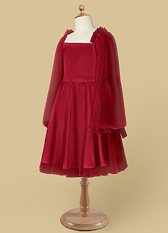Azazie Aya Blumenmädchenkleider A-Linie mit ärmel Tüll Kleid Scharlachrot image8