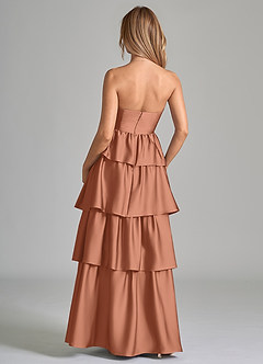 Azazie Faye Bridesmaid Dresses Bronzer A-Line Ruched Stretch Satin Dress image7