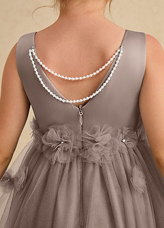 Azazie Lux Flower Girl Dresses Taupe A-Line Beaded Tulle Dress image6