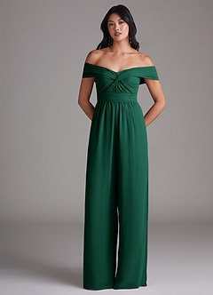 Azazie Lamara Bridesmaid Dresses Emerald Off the Shoulder Chiffon Convertible Jumpsuit image5