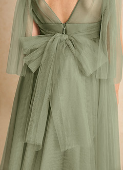 Azazie Dori Robe Demoiselle D'honneur Fillette Robe Trapèze en Tulle Rayé Pistache image7