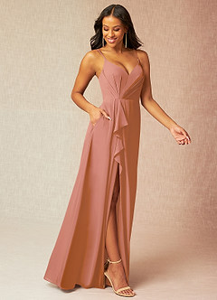 Azazie Kyedae Jurken voor bruidsmeisjes Jurk van Chiffon met A-Lijn V-hals geplooid Meer Gesneden image3