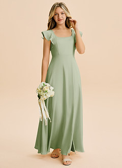 Azazie Bondi Junior Dusty Sage A-Line Side Slit Stretch Satin Dress image4