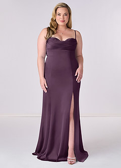 Barbie ♥ Azazie Bridesmaid Dresses Plum Mermaid Corset Stretch Satin Dress image6
