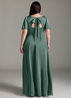 Azazie Kimber Bridesmaid Dresses Eucalyptus A-Line Ruched Stretch Satin Dress image8