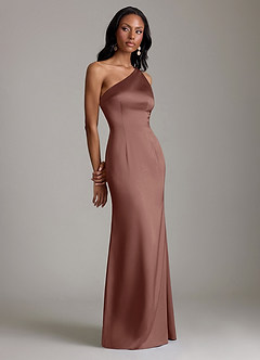 Azazie Voni Jurken voor bruidsmeisjes Jurk van Stretch Satijn met Zeemeermin One-Shoulder Espresso image1