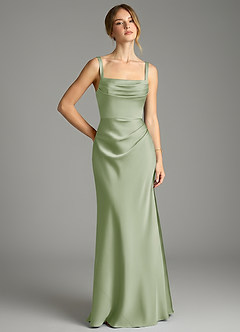 Azazie Alouette Bridesmaid Dresses Dusty Sage Mermaid Pleated Stretch Satin Dress image1