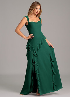 Azazie Sloane Bridesmaid Dresses Emerald A-Line Sweetheart Neckline Chiffon Dress image3