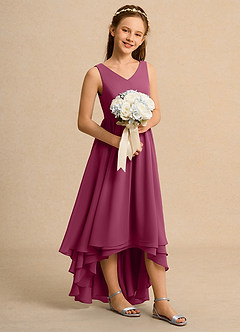 Azazie Kitten Girls Formal Flower Girl Dresses Mulberry A-Line Chiffon Dress image3