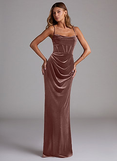 Azazie Mai Bridesmaid Dresses Espresso Sheath Sweetheart Neckline Velvet Dress image1