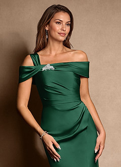 Azazie Altonia Mother of the Bride Dresses Dark Green Mermaid Off the Shoulder Stretch Satin Dress image8