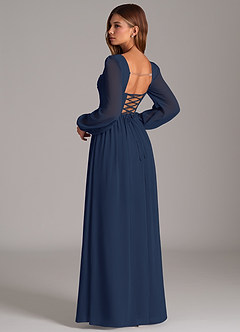 Azazie Maree Bridesmaid Dresses Dark Navy A-Line Corset Chiffon Dress image2
