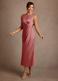 Azazie Mazhe Suknie dla Matki Panny Młodej Linia A Pofałdowany Satyna elastyczna Długość herbaty Sukienka image3