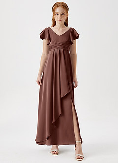 Azazie Omari Junior Robe Trapèze en Satin extensible Plissée Expresso image4