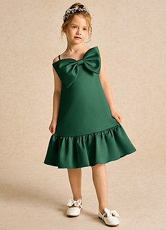 Azazie Kiwi Blumenmädchenkleider A-Linie Spaghetti Riemen Matte Satin Kleid Dunkelgrün image4