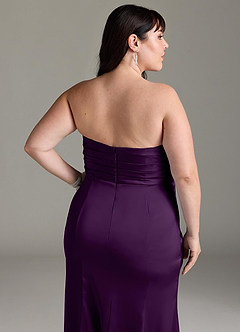 Azazie Yola Bridesmaid Dresses Grape Sheath V-Neck Pleated Stretch Satin Convertible Dress image15
