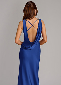 Azazie Cheryl Abiti da Damigella Abito Sirena in Raso Elasticizzato Blu Reale image2