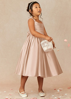 Azazie Cutie Pie Flower Girl Dresses English Rose A-Line Pleated Matte Satin Dress image1