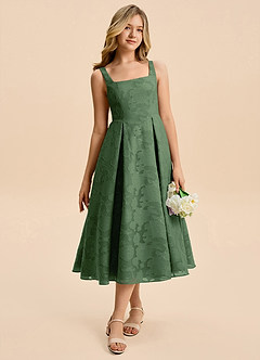 Azazie Amalie Junior Eucalyptus A-Line Ruched Floral Burnout Dress image7