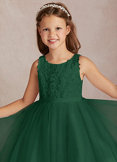 Azazie Calla Flower Girl Dresses Dark Green Ball-Gown Lace Tulle Dress image1