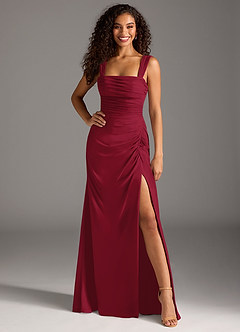Azazie Jesaphine Bridesmaid Dresses Burgundy Sheath Bow Chiffon Dress image4