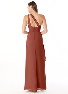 Azazie Maive Bridesmaid Dresses Auburn Sheath Pleated Ruffle Chiffon Dress image2