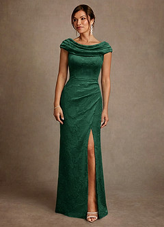 Azazie Irvine vestidos de madre de la novia Vestido de Verde Oscuro de Devorado Floral de Corte en A con Plisado image3
