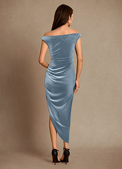 Azazie Nabila Mother of the Bride Dresses Dusty Blue Column Off the Shoulder Velvet Dress image3